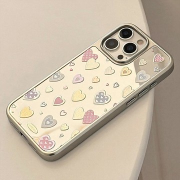 鎏金鏡面適用16蘋果17promax手機殼iphone14彩色愛心13電鍍11華爲