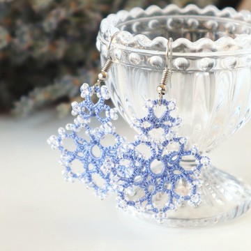 蕾絲花邊耳针-雪藍月亮