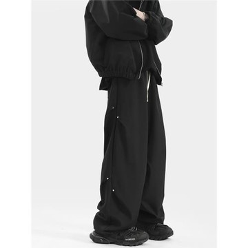 city hipster 美式沖鋒褲男秋冬季新款潮牌直筒寬松加絨休閑長褲