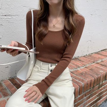 針織打底衫女內搭秋冬2025新款春秋薄款低領毛衣修身方領長袖上衣