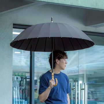 日本 霜山 24骨防風大傘面晴雨兩用竹柄自動傘-多色可選 - 墨綠