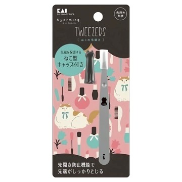 KAI 貝印 貓咪斜口眉夾 附貓型矽膠蓋 HC-2203 96 x 9mm 12g  1支