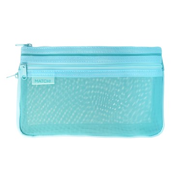 sun-star MATCH 柔霧純粹網狀收納筆袋 側邊拉鍊設計 兩層分層設計 透明網袋設計  湖水綠  1個