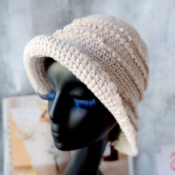 秋冬保暖多層棉線漁夫帽女百搭甜美卷邊漁夫帽1入