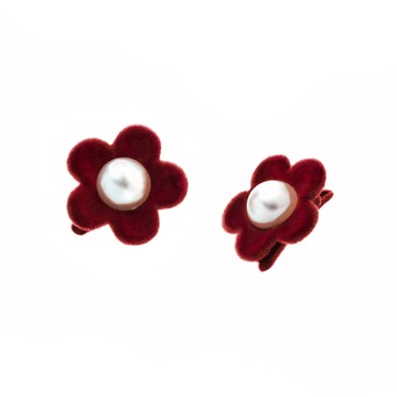 [韓國] 毛絨花瓣珍珠髮夾組 / 3色 / Fuzzy Petal Pearl Hair Clip Set