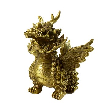 慈緣正堂 黃銅麒麟擺件裝飾品 現代新中式客廳桌面簡約辦公室送禮