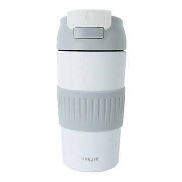 樂司廚品 雙飲口不鏽鋼咖啡杯 芝麻灰 500ml 附蓋和吸管  1個