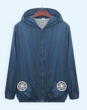 空調服 降溫 防暑 防曬外套 野外活動 USB四風扇驅動 附電池-深藍色