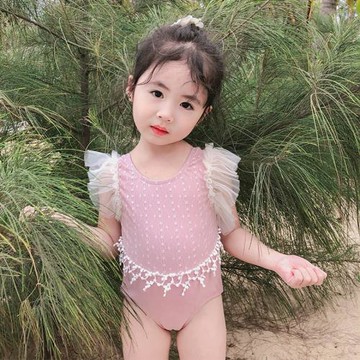 兒童泳衣女女童寶寶連體小公主蕾絲游泳衣1-3歲嬰幼兒可愛比基尼