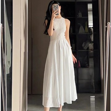 【巴黎精品】洋裝無袖連身裙-純色無袖圓領連身女裙子a1bs51