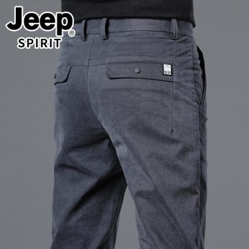 吉普褲子男高端純棉彈力加絨休閑褲男士2025秋冬季商務直筒長褲子