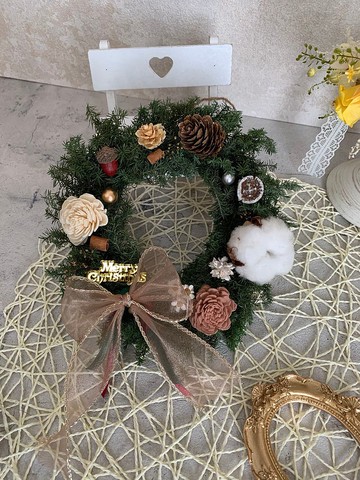 手作DIY體驗-永生雪松聖誕花圈/ 材料包(附手提禮盒)