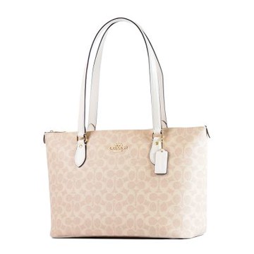 COACH 緹花LOGO防刮後拉鍊置物托特包-灰褐