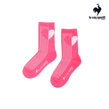 【LE COQ SPORTIF GOLF公雞高爾夫】女款粉紅色彩色心形圖案時尚垂直條紋短襪 QLV0K023