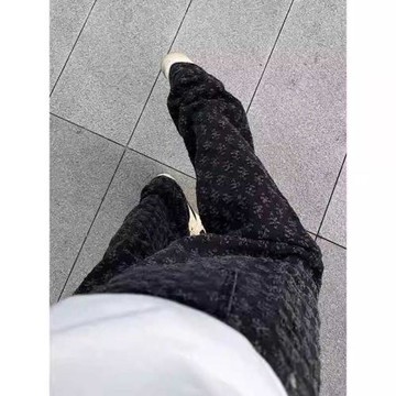 美式復古提花滿印牛仔褲男款春秋歐美高街hiphop褲子寬松直筒長褲