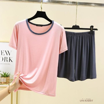夏季莫代爾短袖套裝女大碼休閒睡衣家居服寬鬆上衣短褲兩件套卡通睡衣短袖居家服睡衣女居家服套裝甜美睡衣