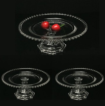 創意時尚透明高腳珍珠邊玻璃水果盤酒吧 酒店KTV包廂水果拼盤果碟