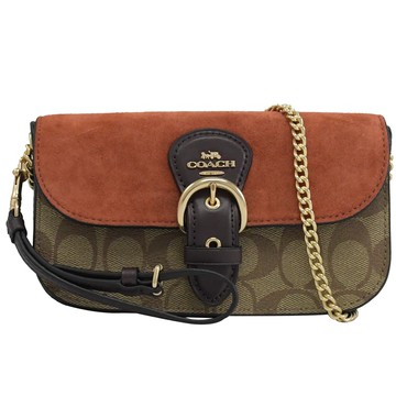 COACH C5620 KLEO 經典絨面拼接皮革兩用斜背/手拿包.咖