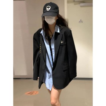 oversize黑色西裝外套女高級感春秋季新款休閑寬松廓形顯瘦小西服