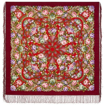 Pavlovo Posad 俄羅斯披肩 100% 羊毛圍巾 125x125 公分 蠶絲流蘇 款式 2000-6