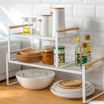 Homely Zakka日式簡約木質鐵藝多功能置物架整理架_大+小