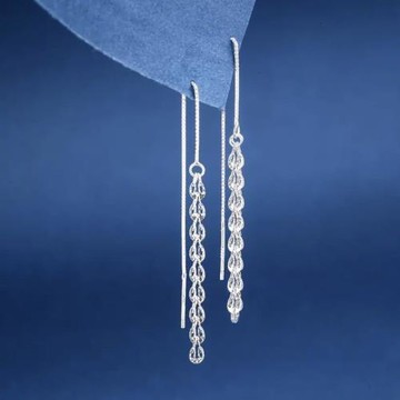 925純銀麥穗耳線女時尚長款鏈條簡約小眾氣質流蘇鳳尾羽毛耳飾廠