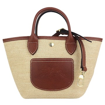 Longchamp Panier XS  Le Pliage 卡其咖色草編布短把肩背/水餃包