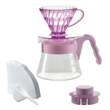 HARIO 好璃奧 V60 20周年玫瑰粉手沖咖啡壺組 VCSD-01-20CP-RM  1套  樹脂濾杯 + 玻璃咖啡壺 + 濾紙 + 量匙  450ml