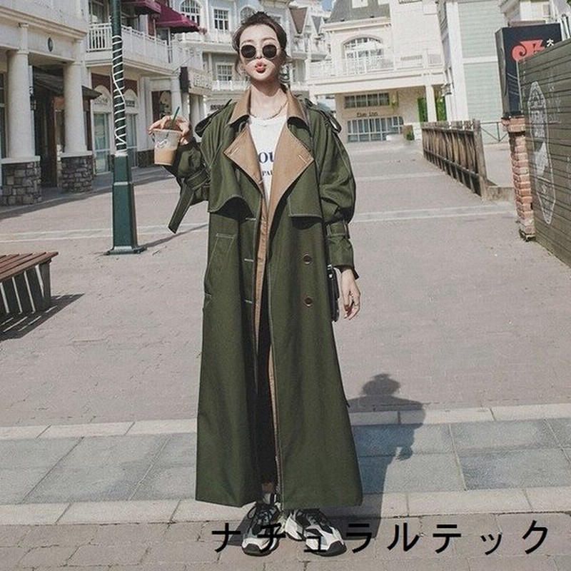 トレンチコート ロング レディース ファッション コート 秋 春 代 女性 カジュアル 重ね着風トレンチコート ジャケット ロング丈 通販 Lineポイント最大get Lineショッピング