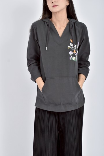 (S) roots質感棉質純棉連帽印花灰色長袖上衣