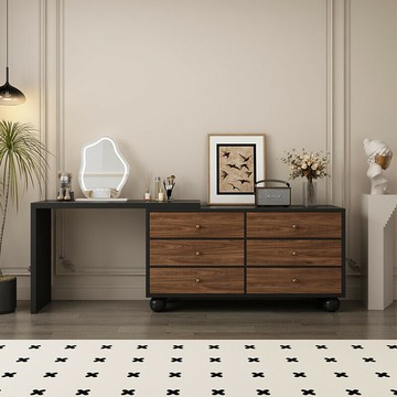 女生梳妝臺 家用臥室簡約 2025新款 中古風高顏值化妝桌收納儲物櫃大容量多功能斗柜一體式 網紅小戶型梳妝臺