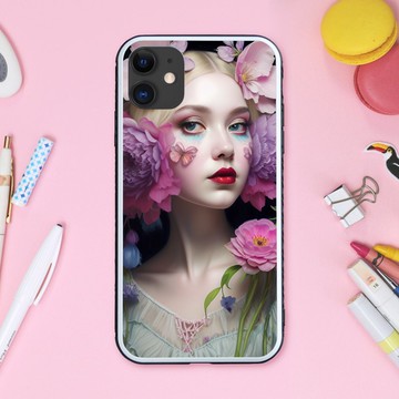 粉綠色洋裝與花朵 夢幻可愛女孩 手機殼【強化玻璃處理】適用於 iPhone16