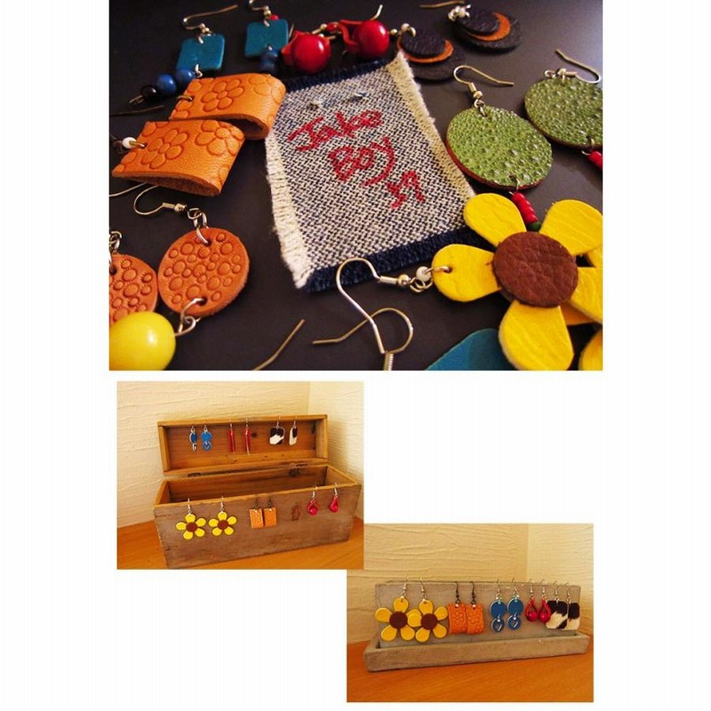 ハンドメイド作品 ピアス レザー 本革 ハンドメイド バックスキン 革作家 レザー
