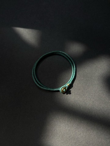 Midjill原創 簡約中性復古氣質墨綠色手工編織銅元素雙層疊戴手繩