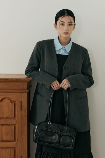 極簡無領設計排釦外套(灰)