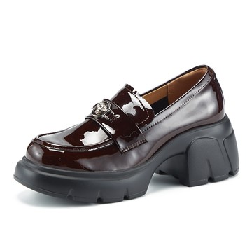 TAS 個性銀釦牛漆皮鬆糕厚底樂福鞋 酒紅 #44573