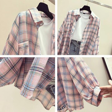 格子襯衫女2022夏季新款韓版寬松港味復古防曬外套很仙的洋氣上衣