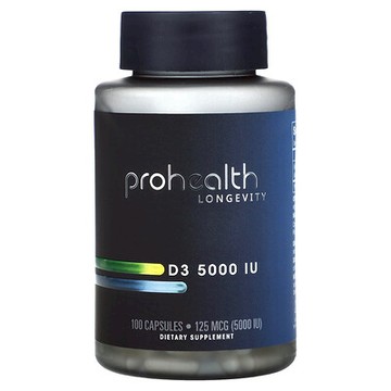 ProHealth Longevity, D3，125 微克（5000 國際單位），100 粒膠囊