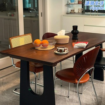 【復古高級感】實木餐桌 胡桃木餐桌 長方形餐桌 辦公桌 書桌 飯桌 法式中古風 全實木框架 家用商用兩用 1.6米大尺寸