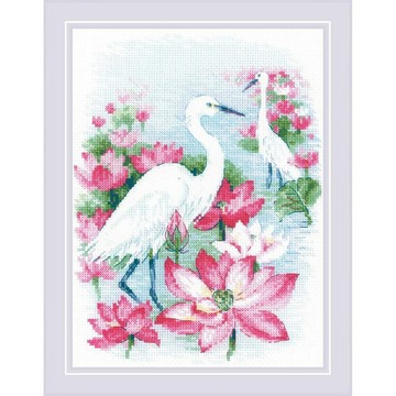 1868 - RIOLIS 十字繡材料包 - 蓮花白鷺