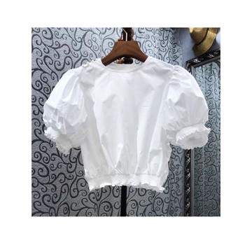 法式氣質泡泡袖白色T恤女內搭夏季時尚百搭寬松短款減齡外穿上衣