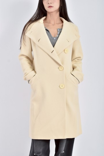 (M) ef de質感羊毛素面長版白色外套