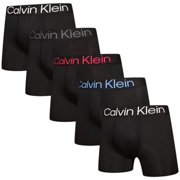 Calvin Klein Bold 男內褲 纖維絲質中長版合身四角褲/CK內褲-黑色 五入組