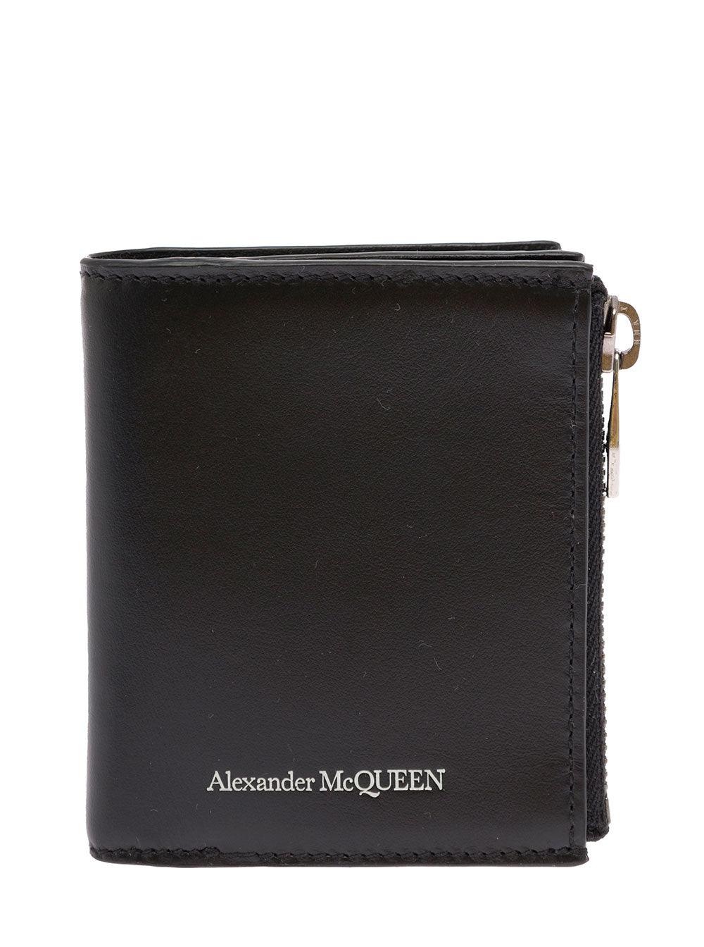 Alexander Mcqueen Man's Black Leather Wallet with Logo