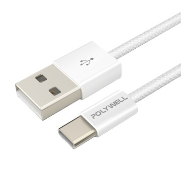 POLYWELL USB To Type C PD 編織充電線 18W PW15-W45-M942  50cm  灰白色  1條