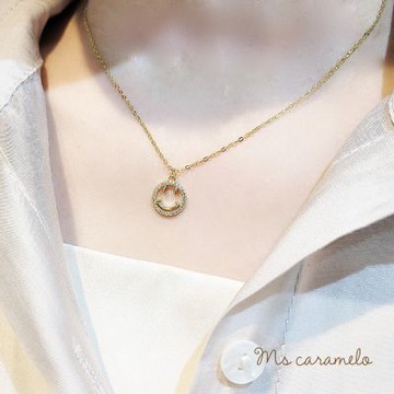 【焦糖小姐 Ms caramelo】925純銀鍍K黃 鋯石項鍊 笑臉 微笑項鍊