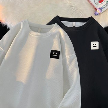 美式復古華夫格笑臉衛衣男春秋vintage外套oversize重磅硬挺秋裝