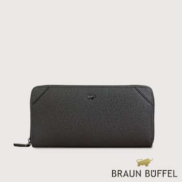 【BRAUN BUFFEL 德國小金牛】台灣總代理 斯萊特-A 8卡拉鍊長夾-黑色/BF565-601-BK