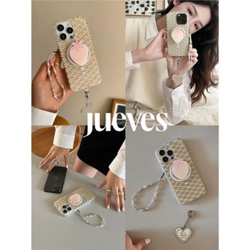 JUEVES星期四菱格紋磁吸殼iphone14promax手機殼15pro粉草莓磁吸支架15promax軟殼16pro全包16硅膠