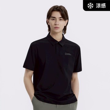 男裝 涼感彈性短袖POLO衫 - 黑色